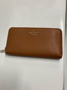 kate spade brown pebbled leather zip-around wallet